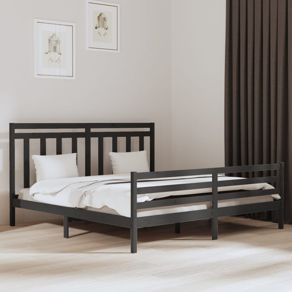 Bed Frame without Mattress Grey 200x200 cm Solid Wood