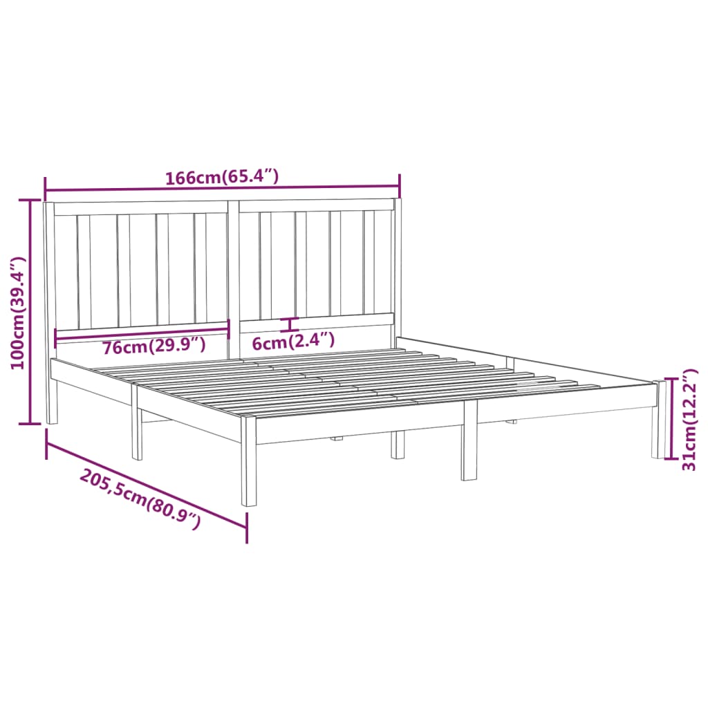 Bed Frame without Mattress 160x200 cm Solid Wood