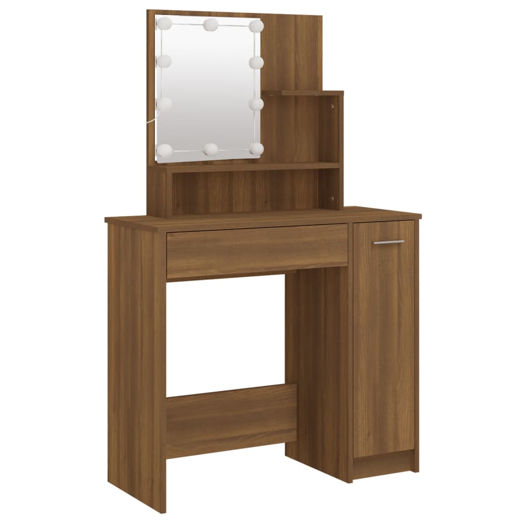 Dressing Table Set with LED Brown Oak Engineered Wood