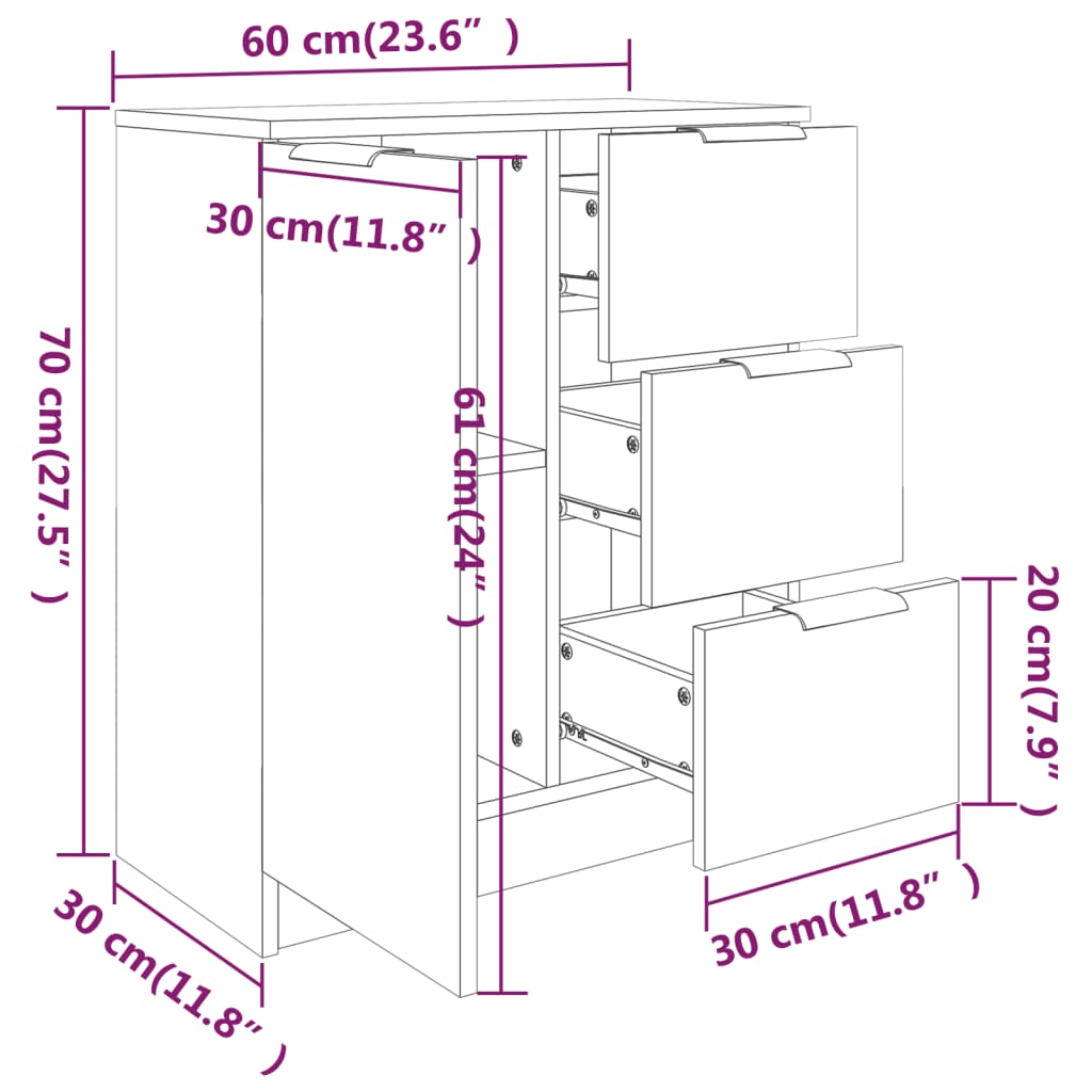 Sideboards 2 pcs Sonoma Oak 60x30x70 cm Engineered Wood