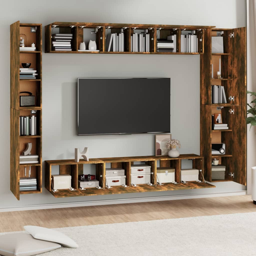 10 Piece TV Cabinet Set Smoked Oak Engineered Wood