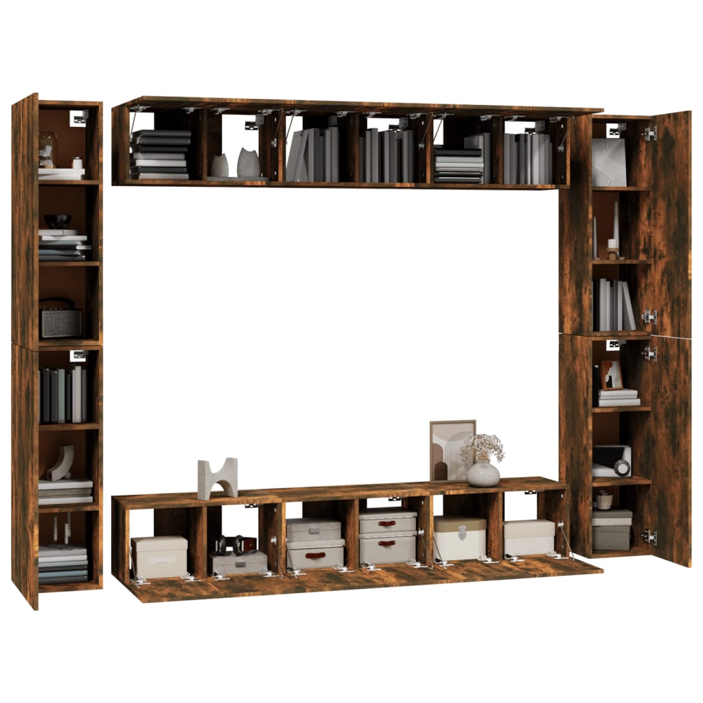 10 Piece TV Cabinet Set Smoked Oak Engineered Wood