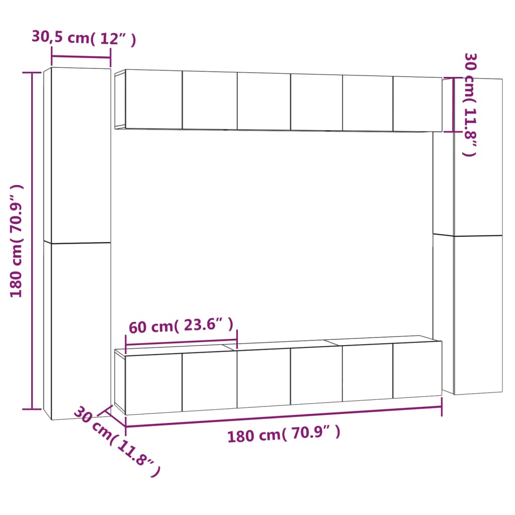 10 Piece TV Cabinet Set Smoked Oak Engineered Wood