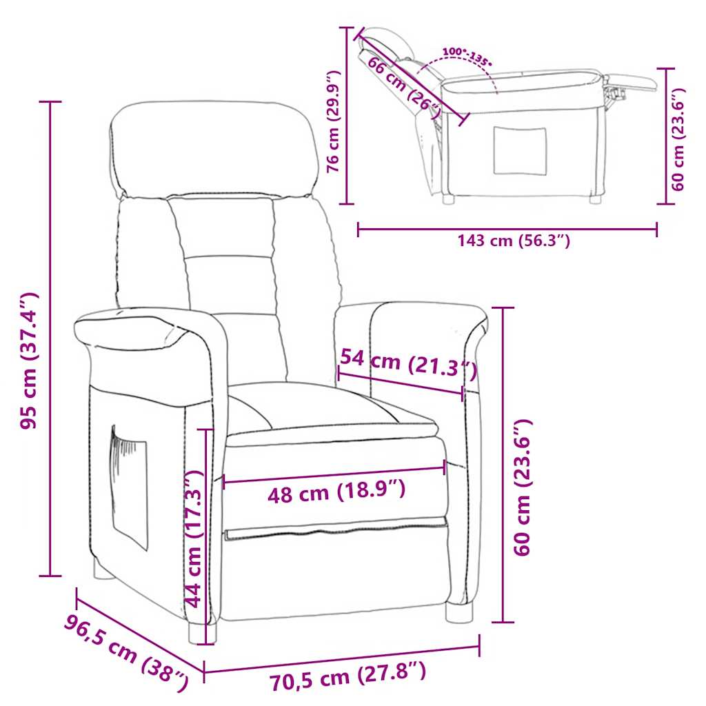 Recliner Chair Black Black 70.5 x 96.5 x 95 cm Faux leather