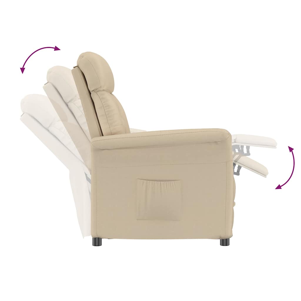 Recliner Chair Cream Cream 70.5 x 96.5 x 95 cm Fabric and metal