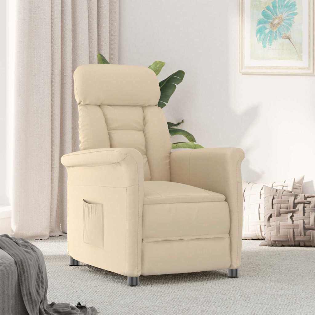 Recliner Chair Cream Cream 70.5 x 96.5 x 95 cm Fabric and metal