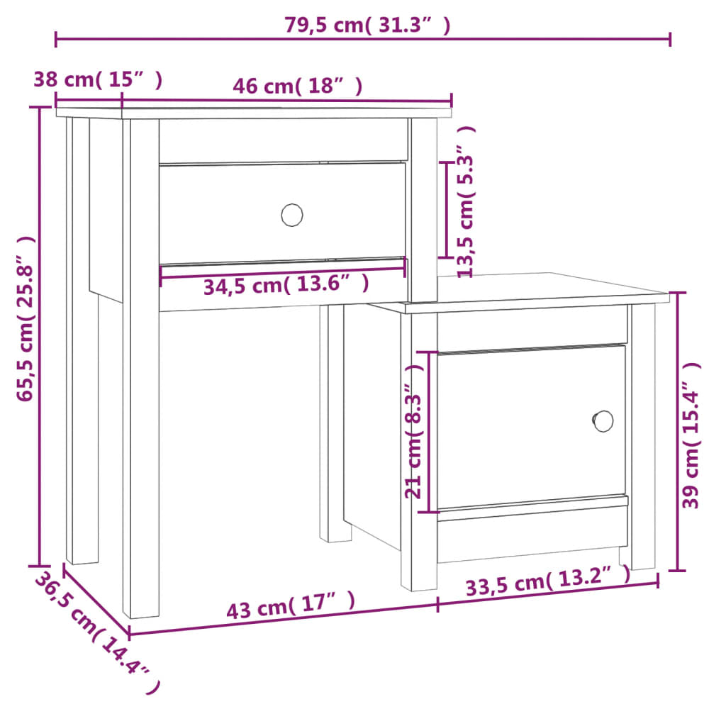 Bedside Cabinet 2 pcs White 79.5x38x65.5 cm Solid Wood Pine