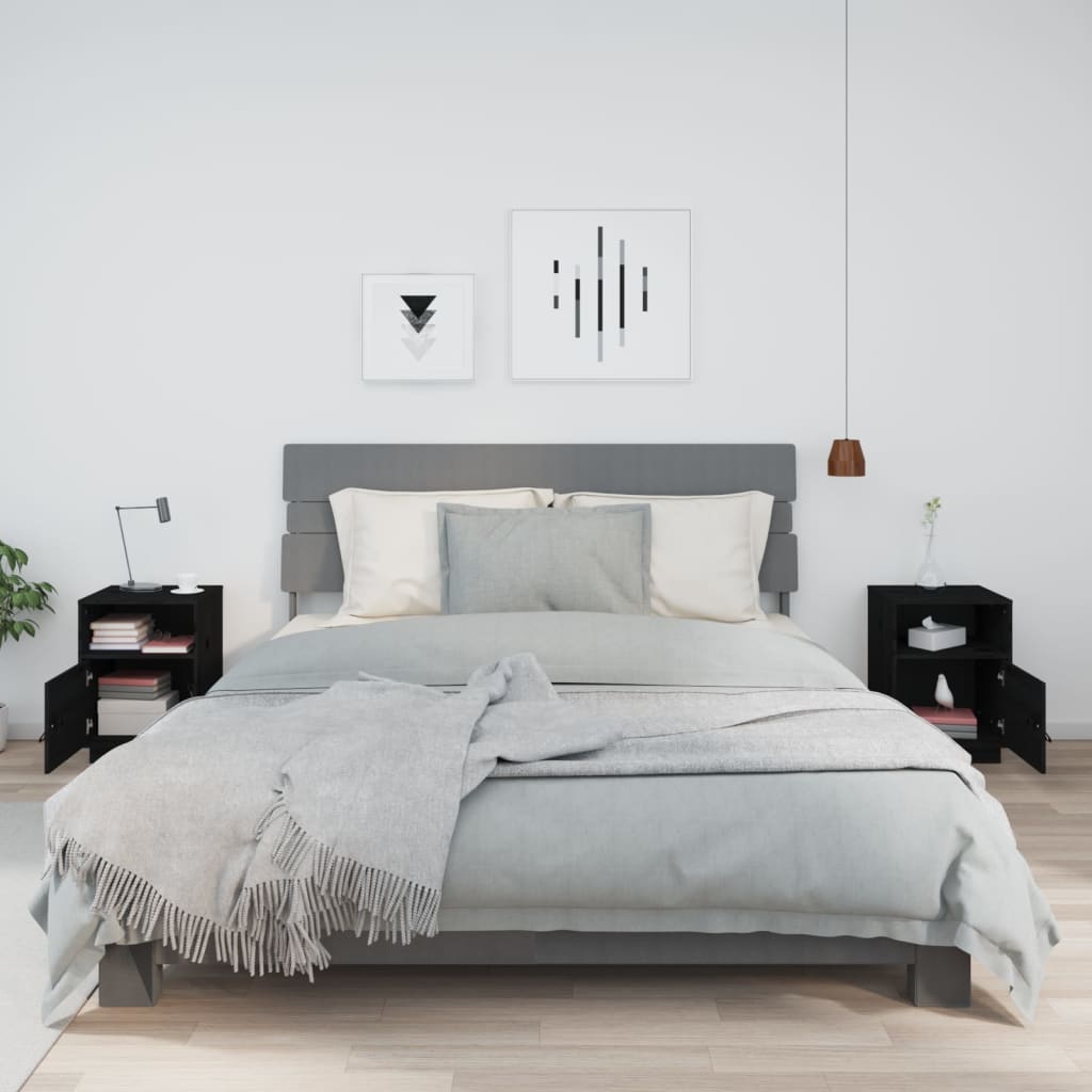 Bedside Cabinets 2 pcs Black 40x34x55 cm Solid Wood Pine