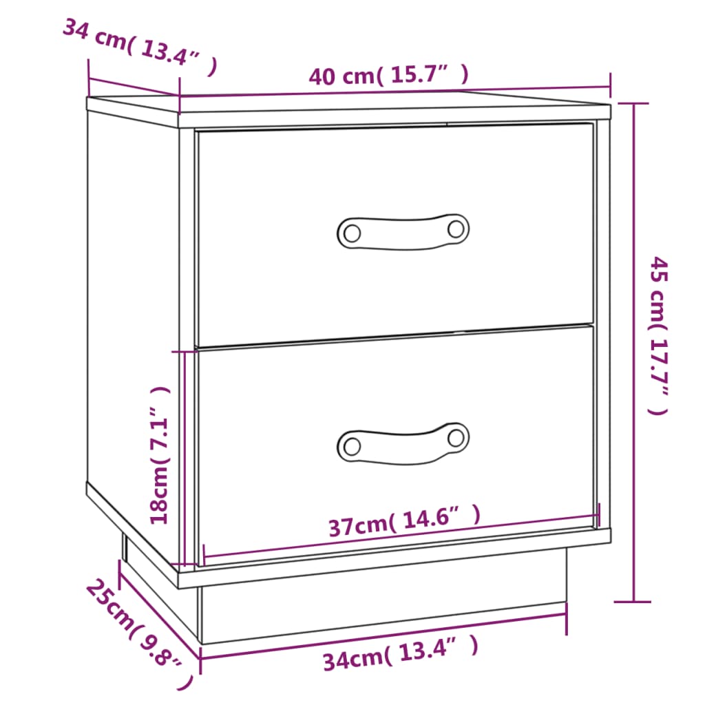 Bedside Cabinet White 40x34x45 cm Solid Wood Pine