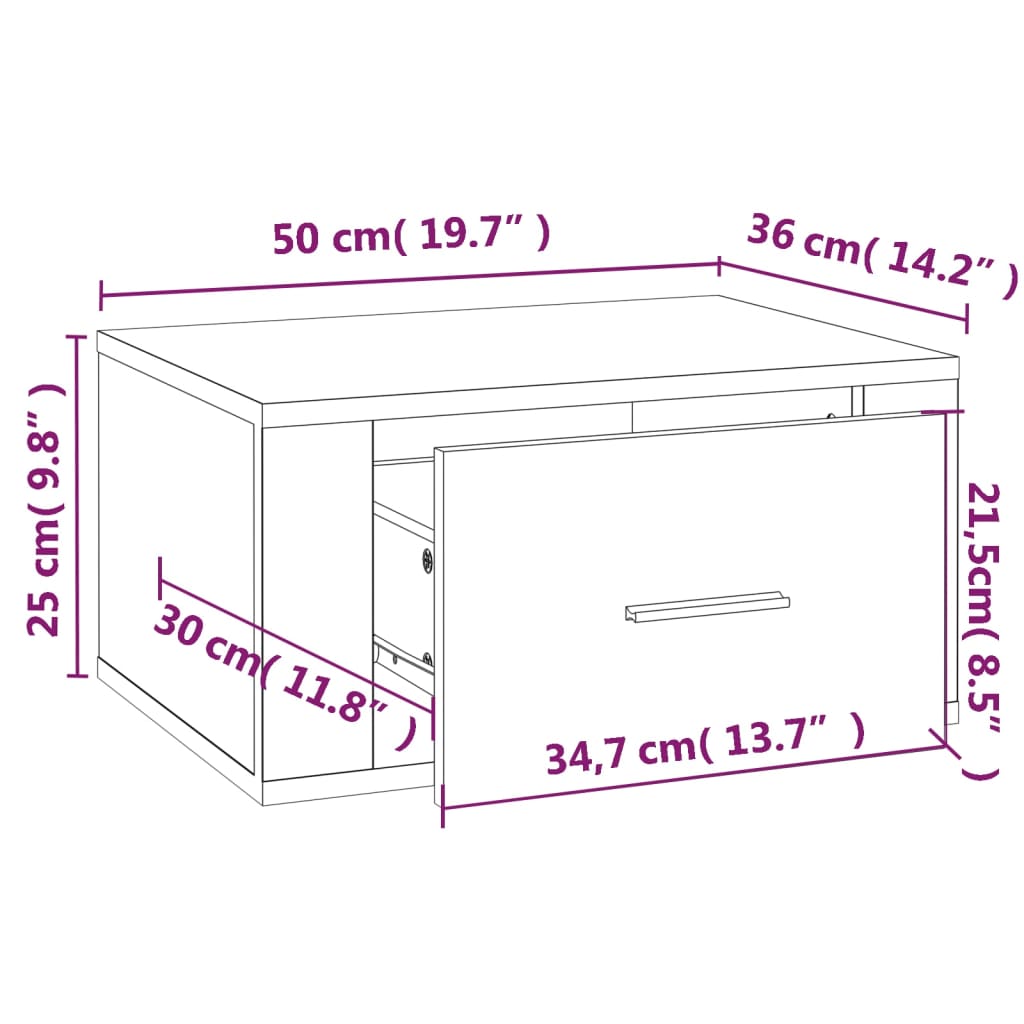 Wall-mounted Bedside Cabinet Grey Sonoma 50x36x25 cm