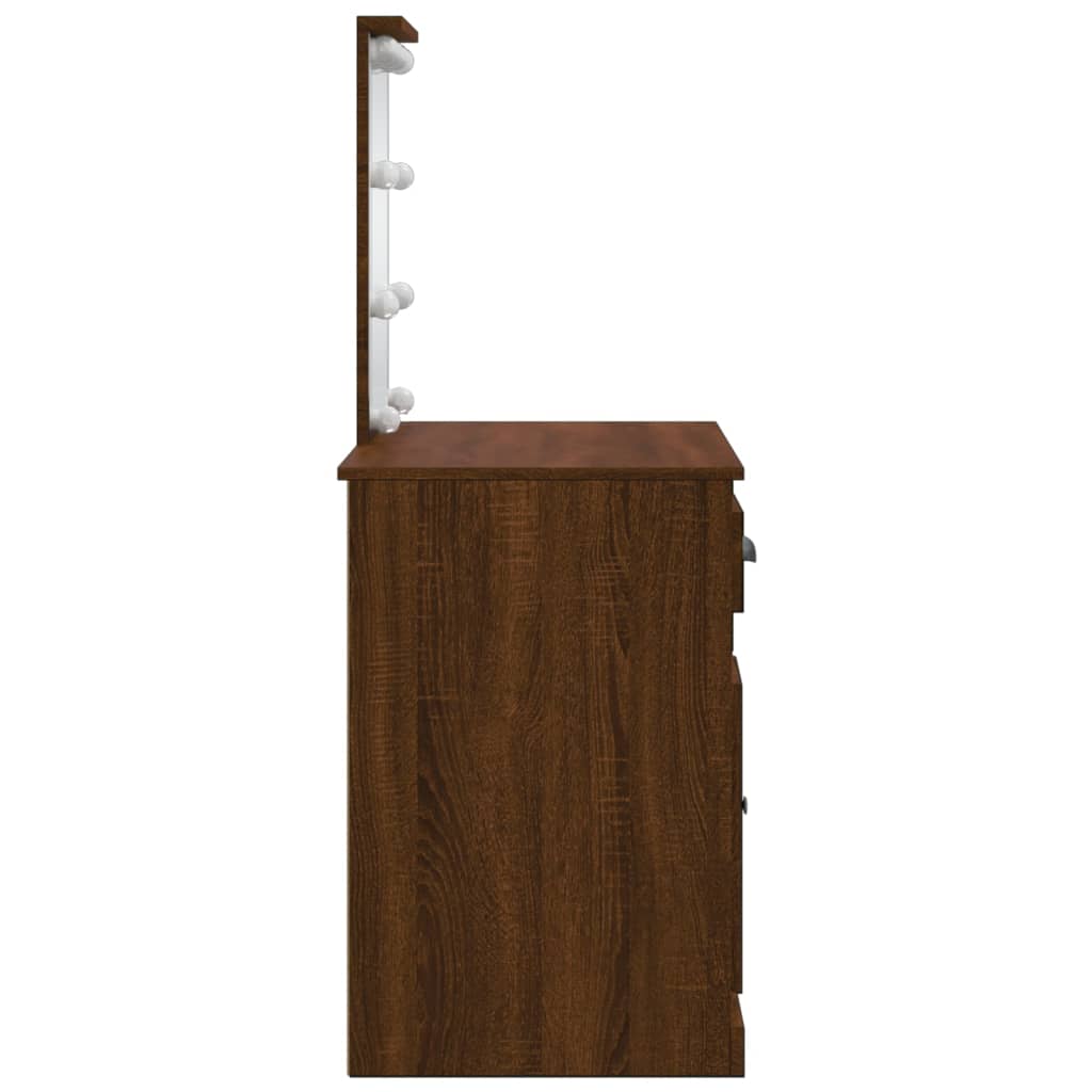 Dressing Table with LED Lights Brown Oak 90x42x132.5 cm