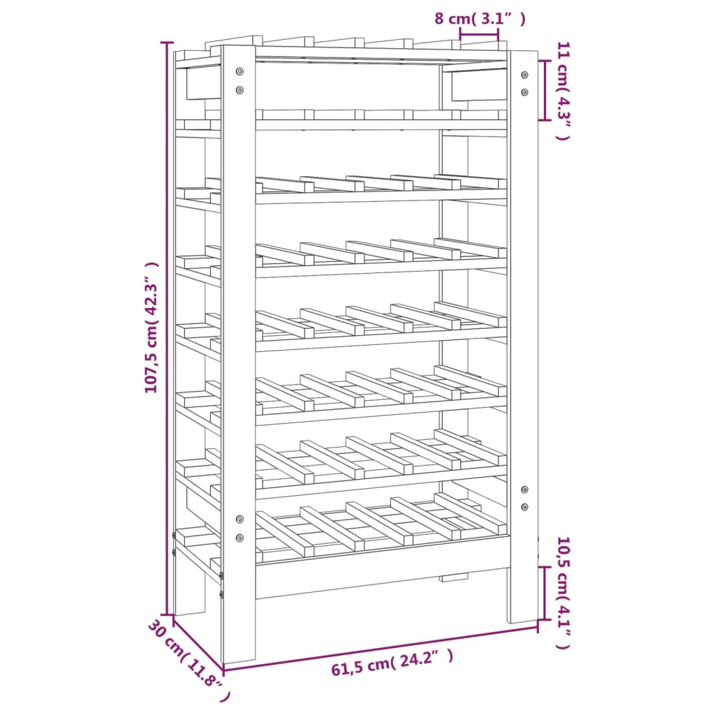 Wine Rack 61.5x30x107.5 cm Solid Wood Pine