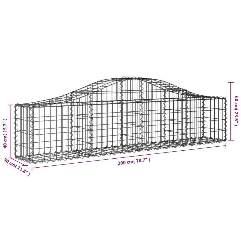 Arched Gabion Baskets 11 pcs 200x30x40/60 cm Galvanised Iron