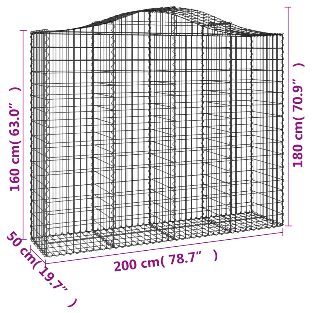 Arched Gabion Baskets 10 pcs 200x50x160/180 cm Galvanised Iron