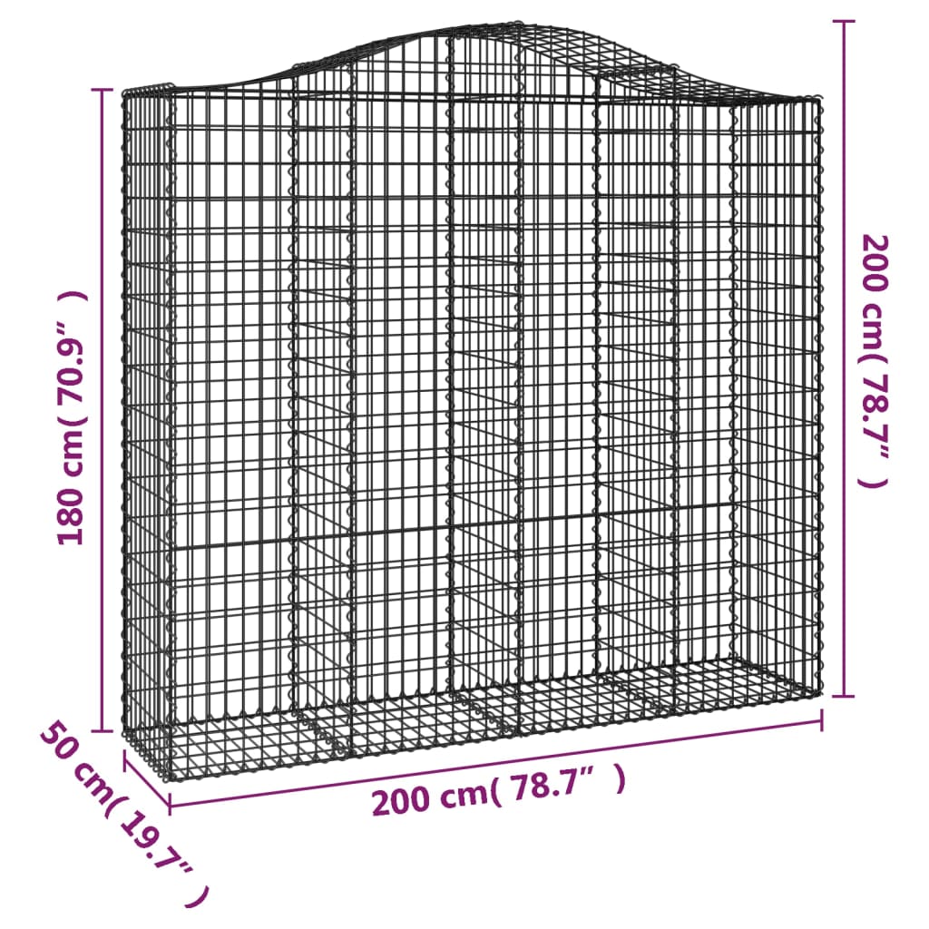 Arched Gabion Baskets 2 pcs 200x50x180/200 cm Galvanised Iron