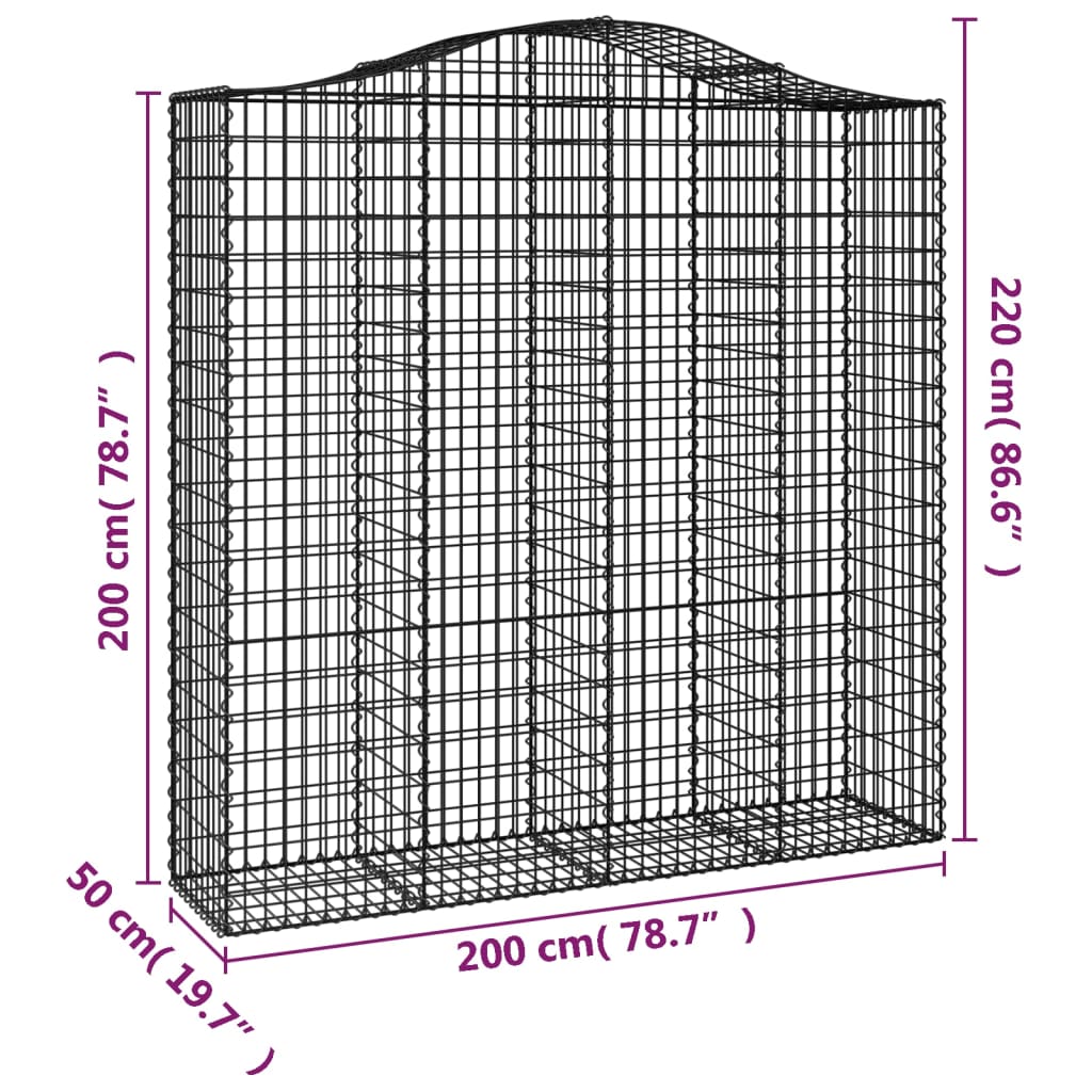 Arched Gabion Baskets 3 pcs 200x50x200/220 cm Galvanised Iron