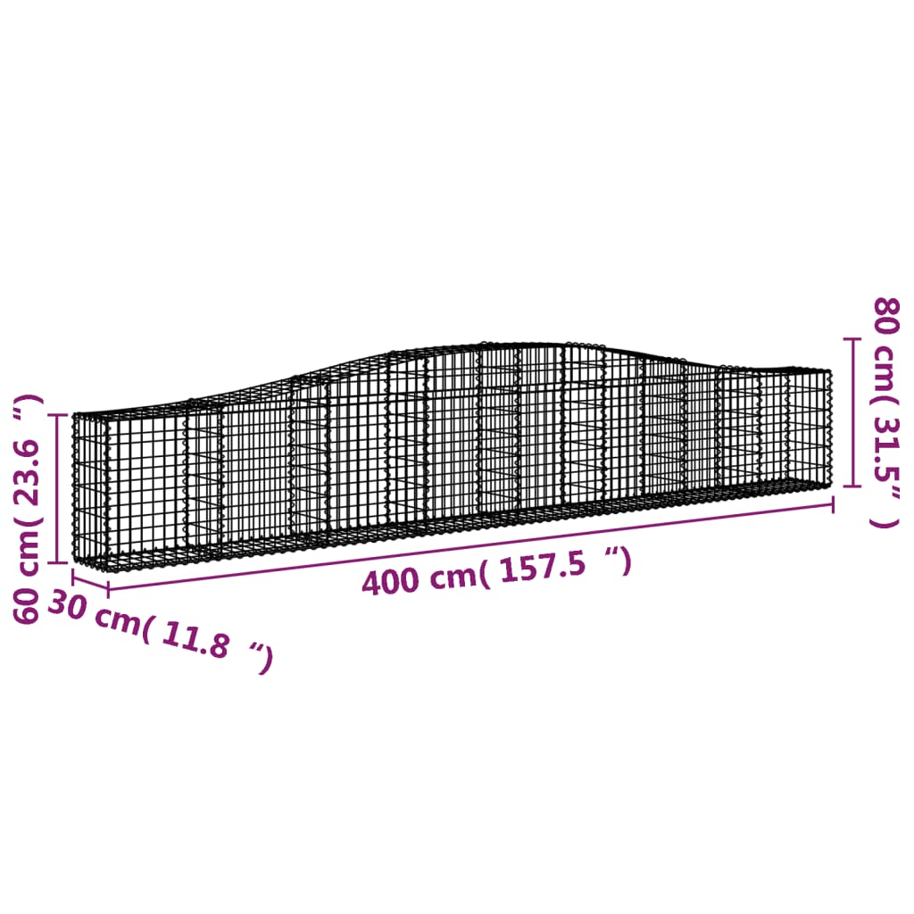 Arched Gabion Baskets 20 pcs 400x30x60/80 cm Galvanised Iron