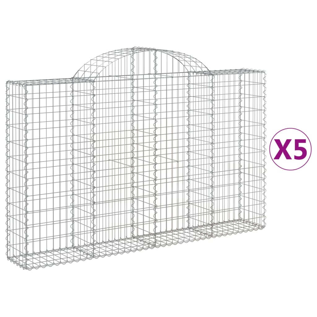 Arched Gabion Baskets 5 pcs 200x30x120/140 cm Galvanised Iron