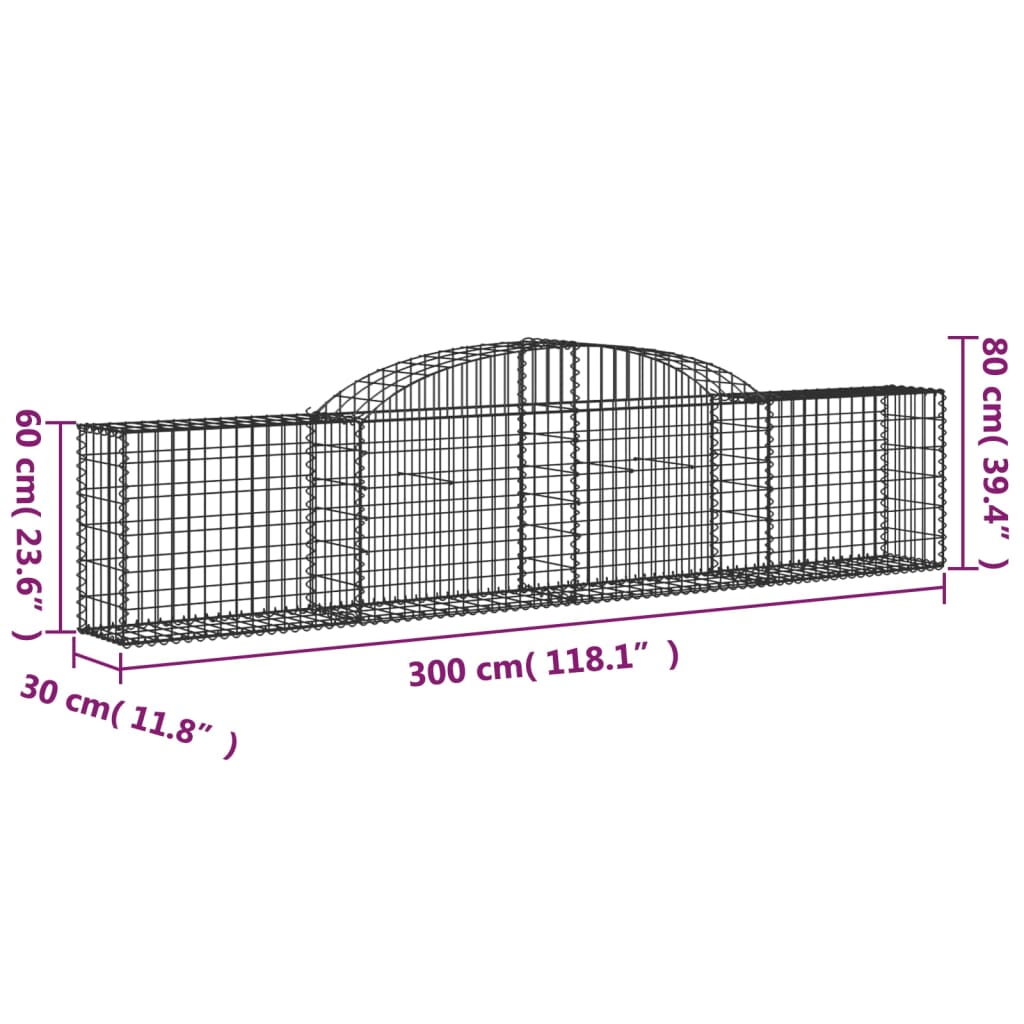 Arched Gabion Baskets 5 pcs 300x30x60/80 cm Galvanised Iron
