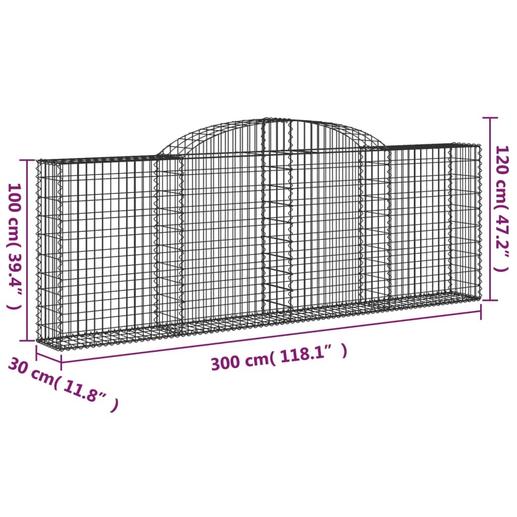 Arched Gabion Baskets 11 pcs 300x30x100/120 cm Galvanised Iron