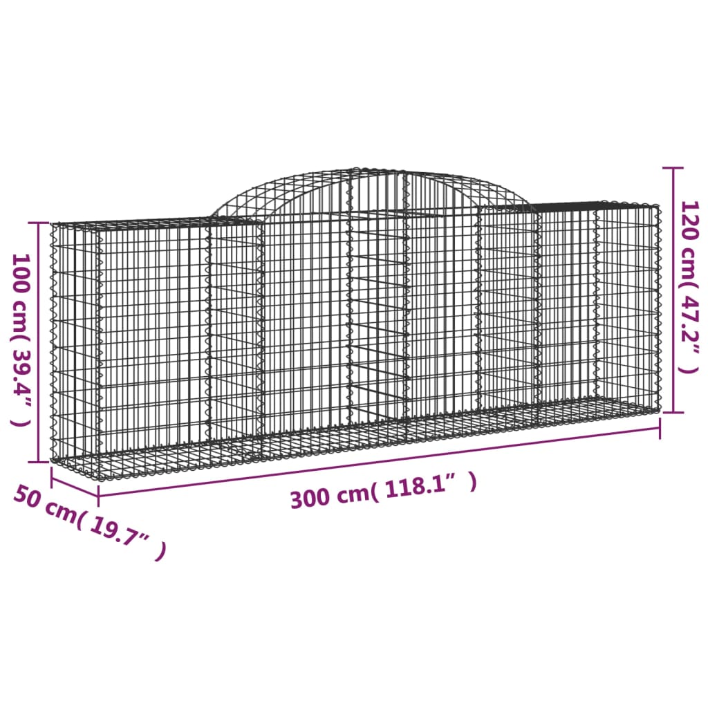 Arched Gabion Baskets 6 pcs 300x50x100/120 cm Galvanised Iron