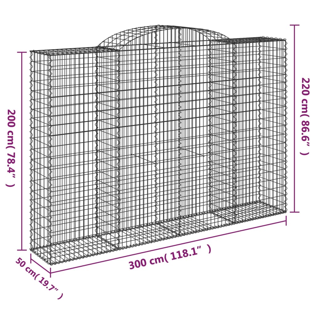 Arched Gabion Baskets 7 pcs 300x50x200/220 cm Galvanised Iron