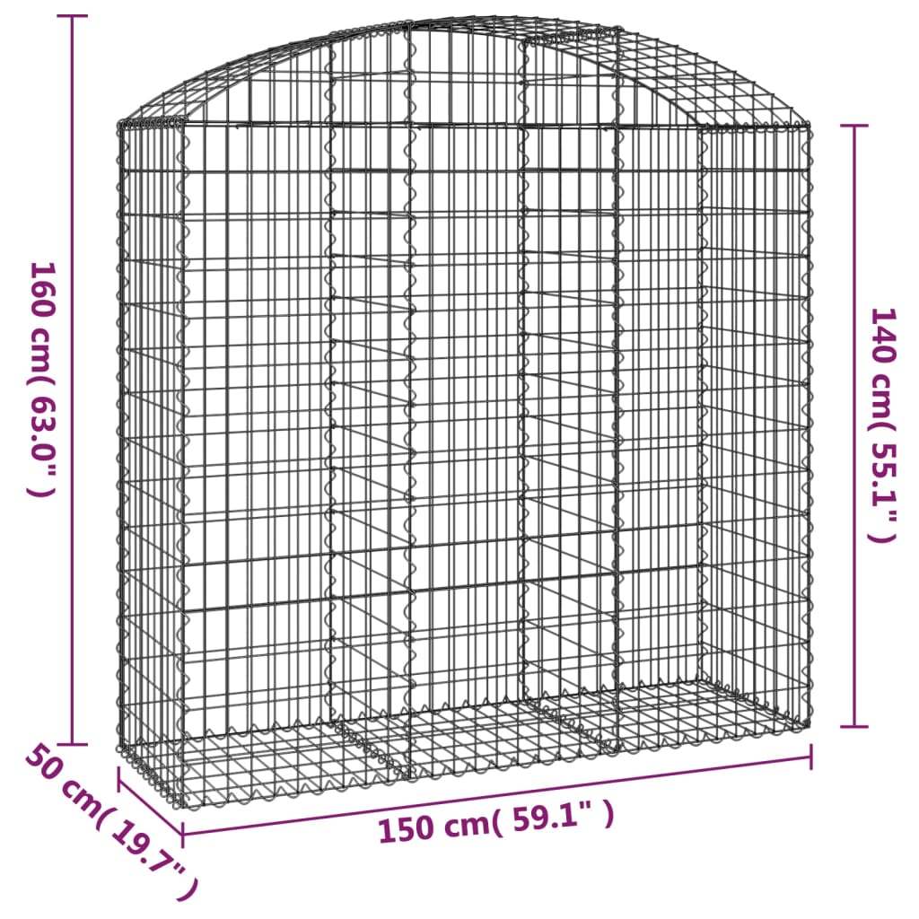 Arched Gabion Basket 150x50x140/160 cm Galvanised Iron