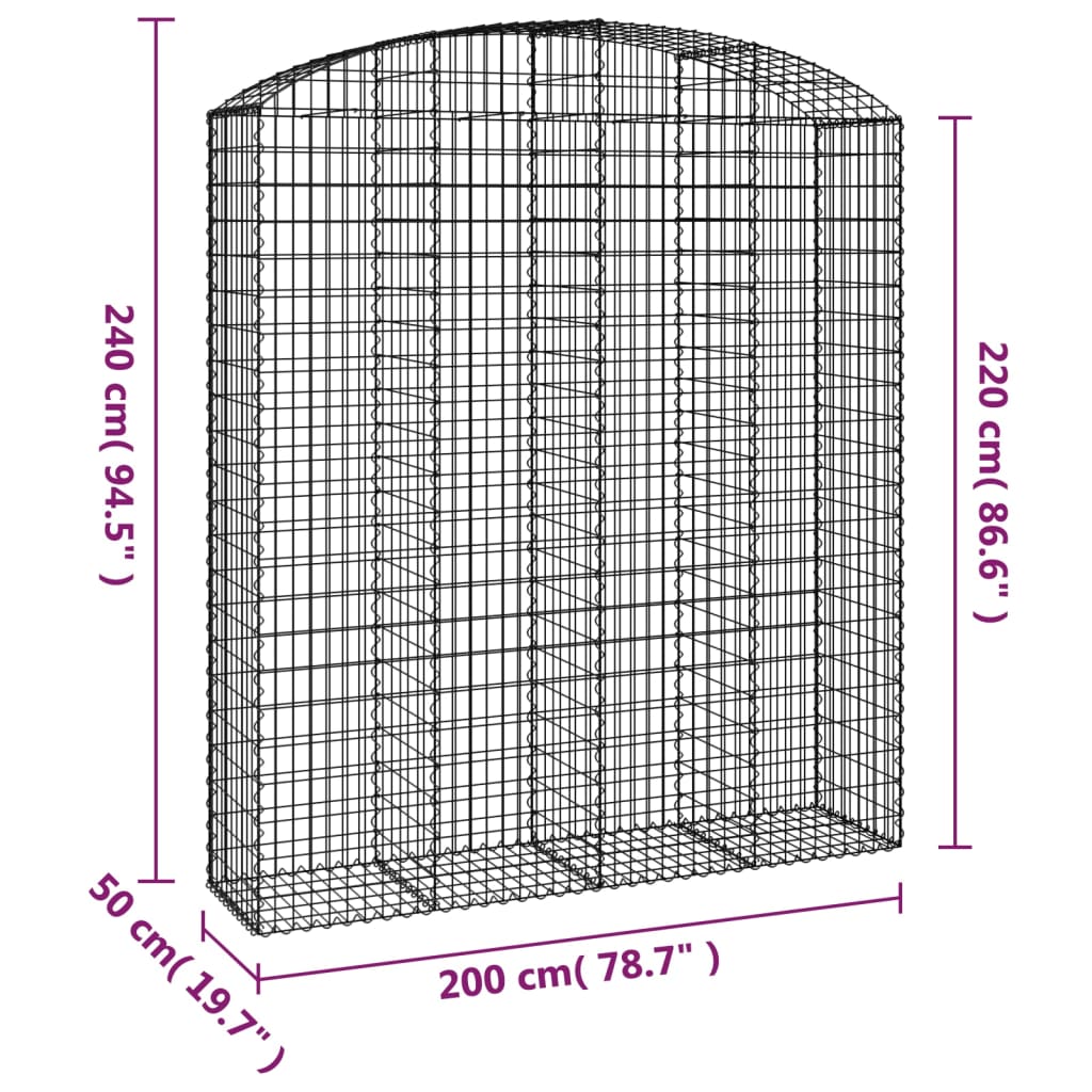 Arched Gabion Basket 200x50x220/240 cm Galvanised Iron