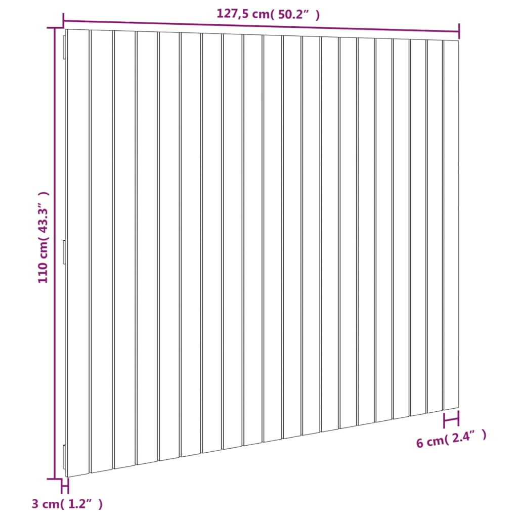 Wall Headboard White 127.5x3x110 cm Solid Wood Pine