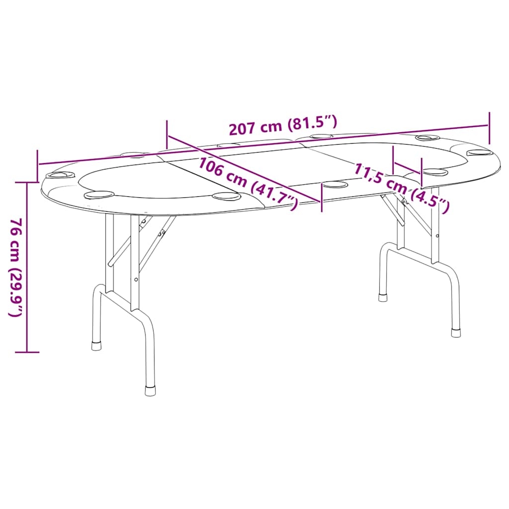 10-Player Folding Poker Table Green 207x106x76 cm