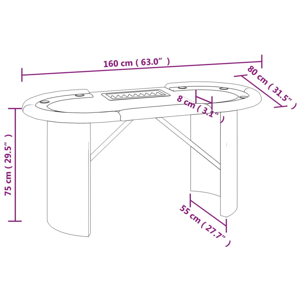 10-Player Poker Table with Chip Tray Green 160x80x75 cm