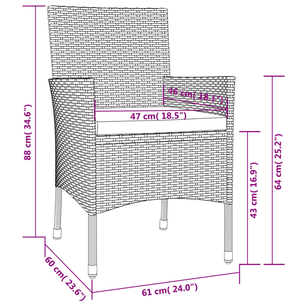 Garden Chairs with Cushions 2 pcs Brown Poly Rattan (UK/IE/FI/NO only)