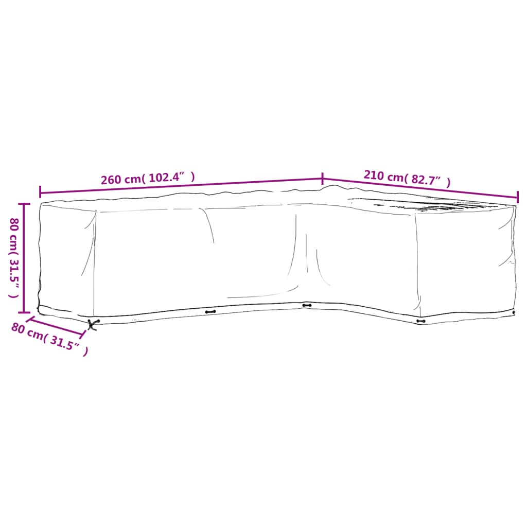 L-Shaped Garden Furniture Cover 16 Eyelets 260x210x80 cm