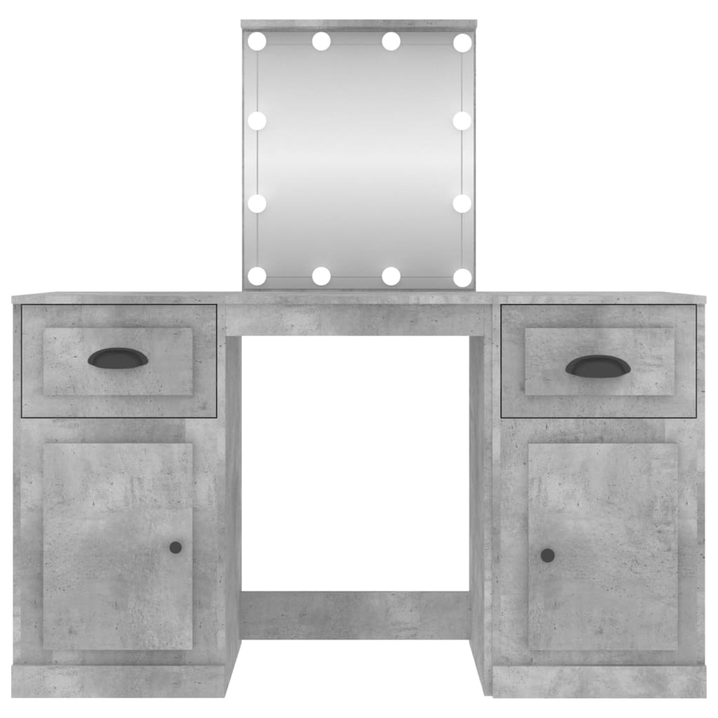 Dressing Table with LED Concrete Grey 130x50x132.5 cm