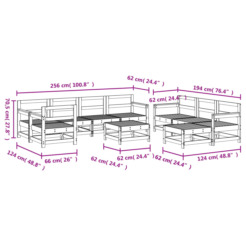 10 Piece Garden Lounge Set Solid Wood Pine