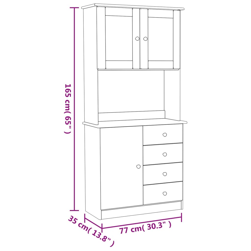 Highboard ALTA White 77x35x165 cm Solid Wood Pine