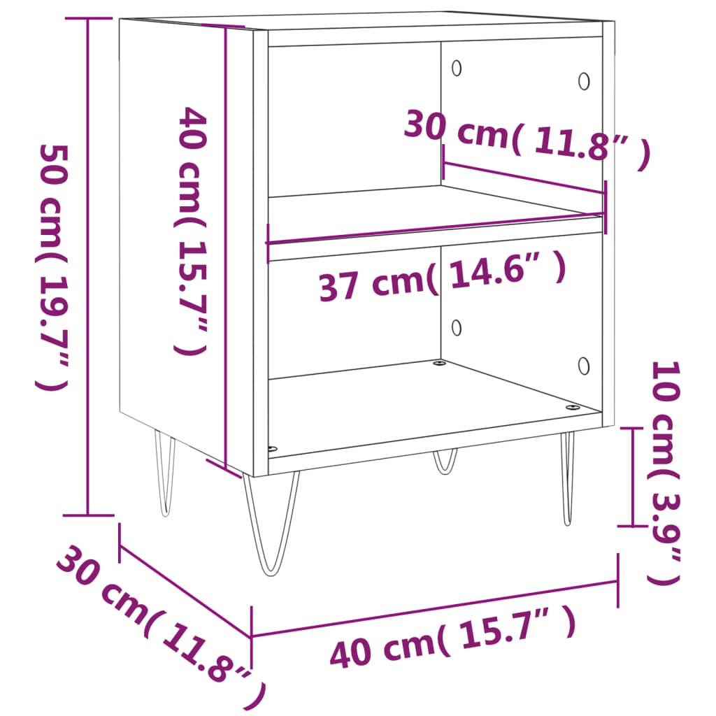 Bedside Cabinet Concrete Grey 40x30x50 cm Engineered Wood