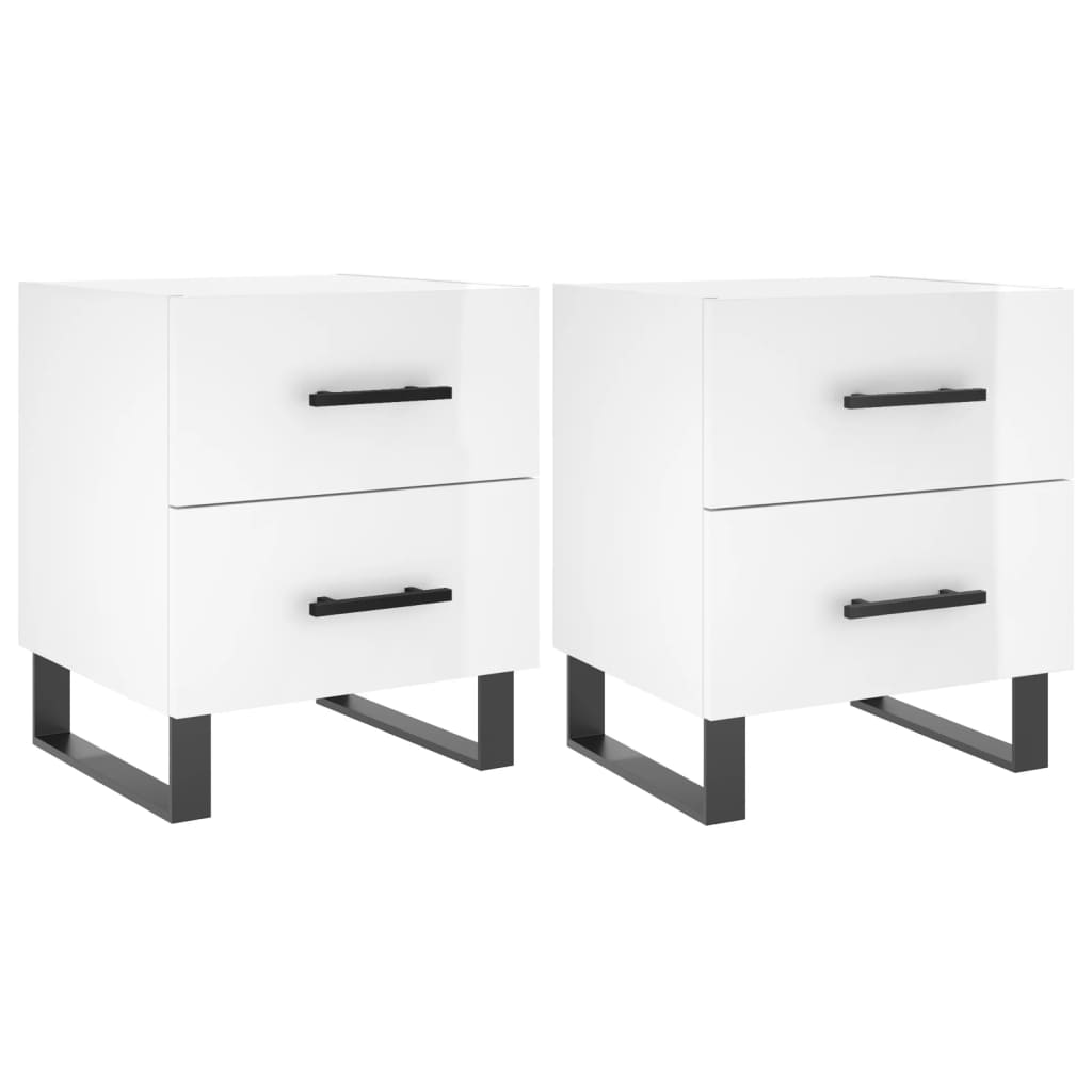 Bedside Cabinets 2 pcs High Gloss White 40x35x47.5 cm Engineered Wood