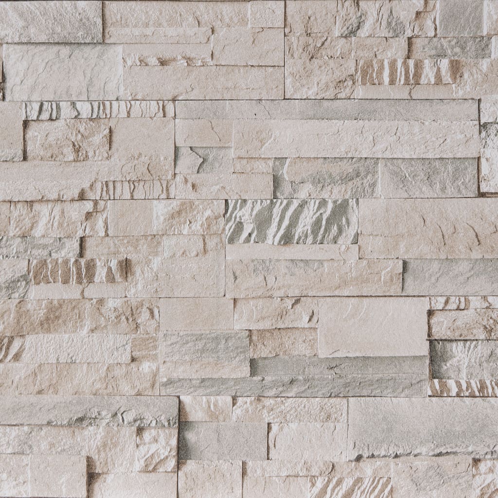 Wallpaper 3D Stone Look Grey and Beige 10x0.53 m Non-woven