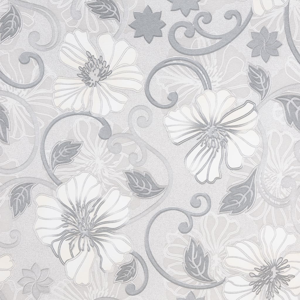 Wallpaper 3D Flower Pattern Grey 10x0.53 m Non-woven