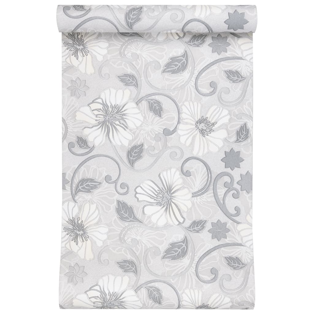 Wallpaper 3D Flower Pattern Grey 10x0.53 m Non-woven