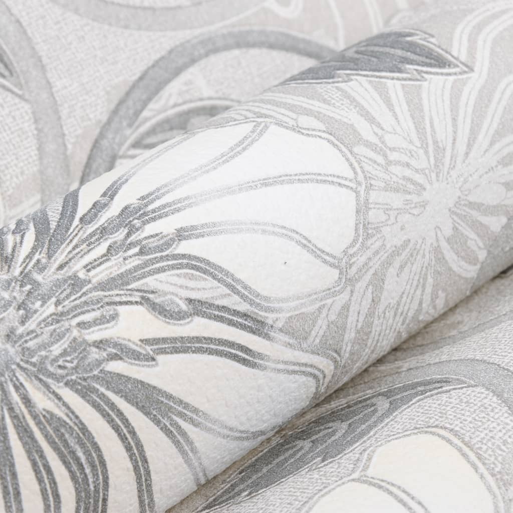 Wallpaper 3D Flower Pattern Grey 10x0.53 m Non-woven