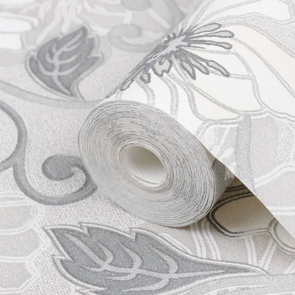 Wallpaper 3D Flower Pattern Grey 10x0.53 m Non-woven