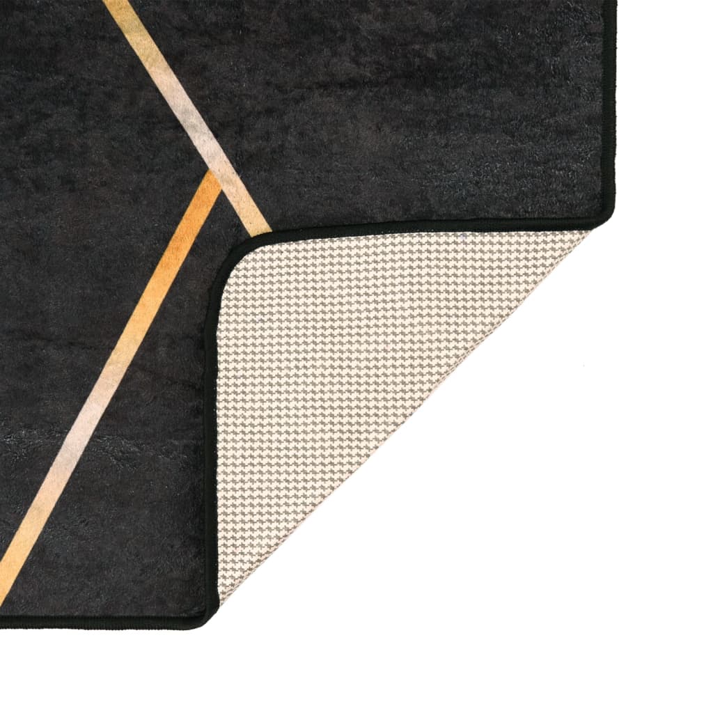 Rug Washable Black and Gold 80x300 cm Anti Slip