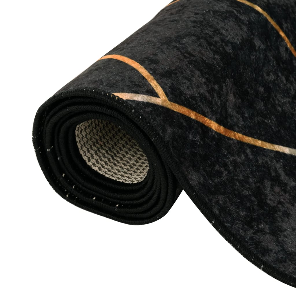 Rug Washable Black and Gold 80x300 cm Anti Slip
