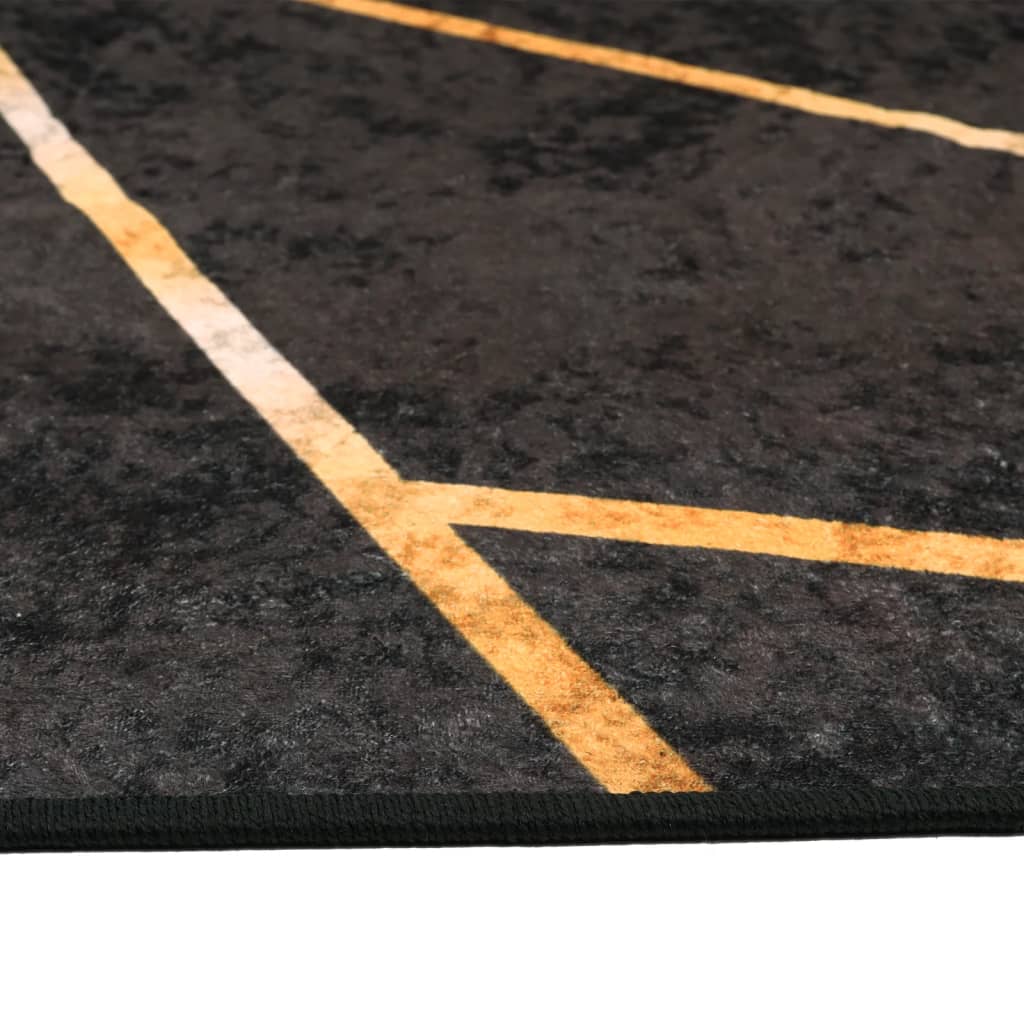 Rug Washable Black and Gold 80x300 cm Anti Slip