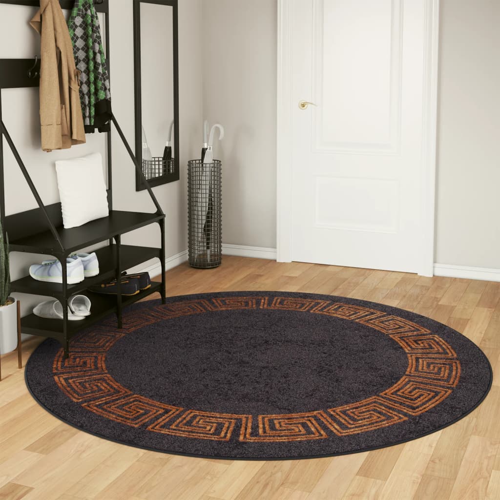 Rug Washable Black and Gold Ø 200 cm Anti Slip