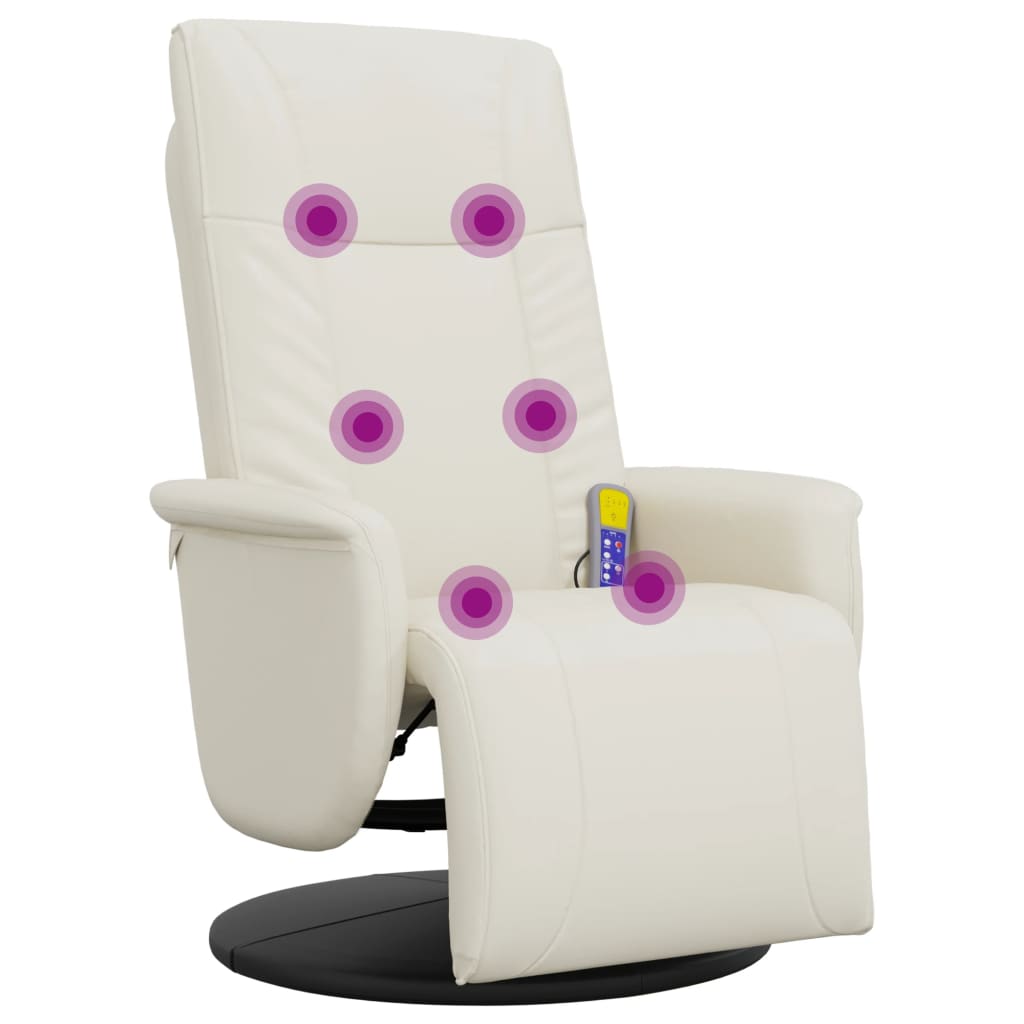 Massage Recliner Chair with Footrest Cream Faux Leather