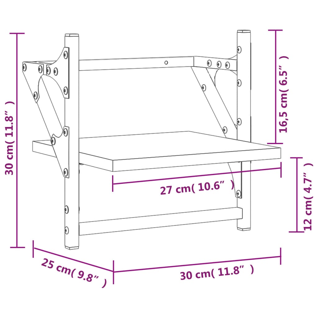 Wall Shelves with Bars 2 pcs Black 30x25x30 cm