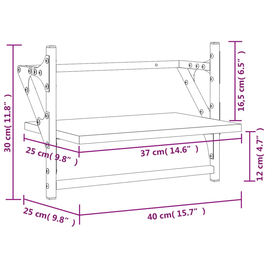 Wall Shelves with Bars 2 pcs Black 40x25x30 cm